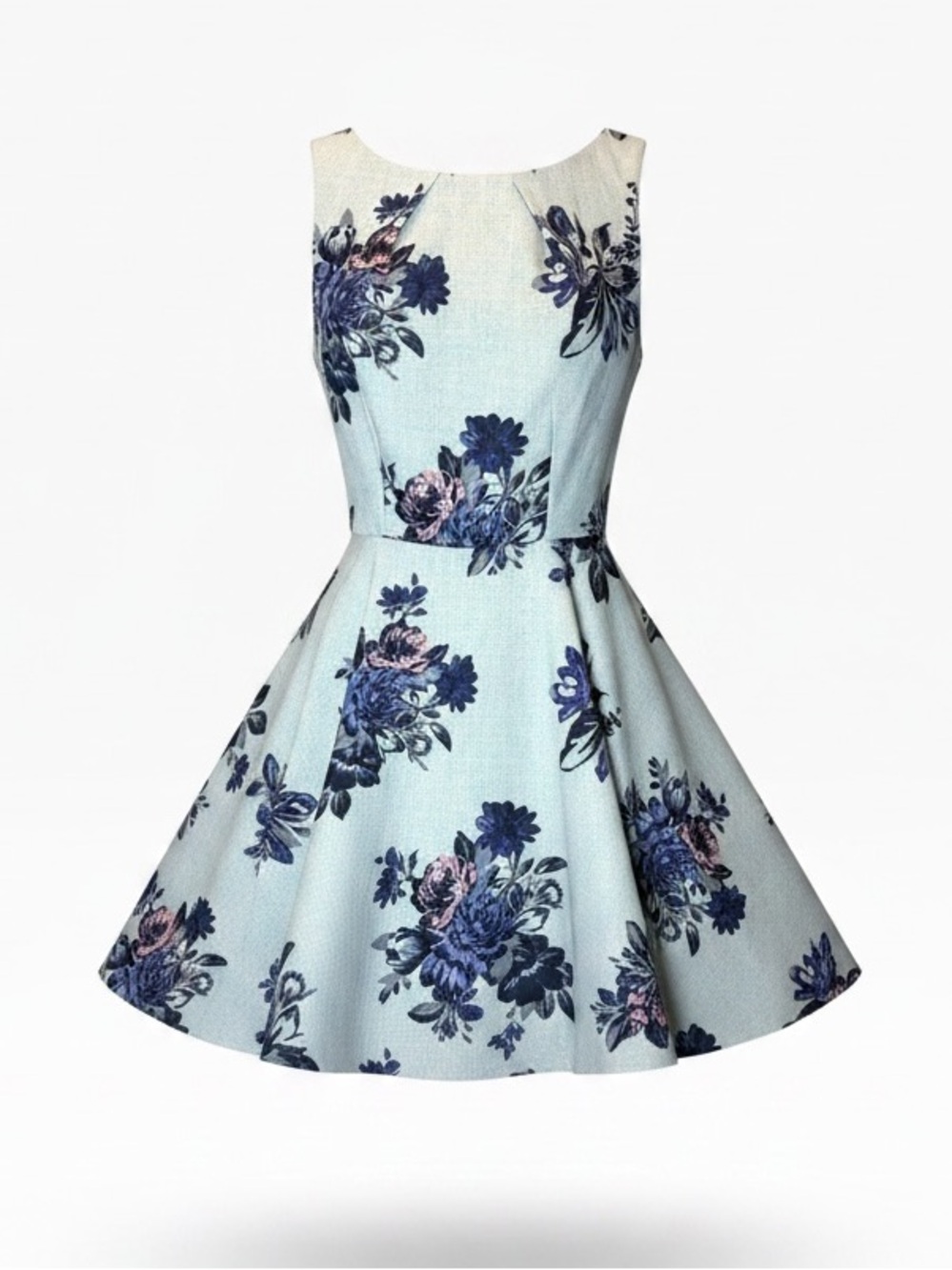 ELLE Size 6 Blue Floral Sleeveless Fit & Flare Dress